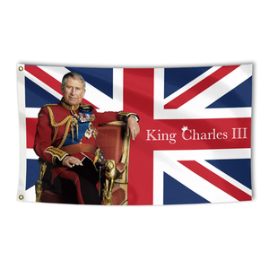 100% Poliéster 3X5Ft Reino Unido <span class=keywords><strong>Rey</strong></span> Carlos III Coronación 2023 Bandera con dos ojales - Product Image 2