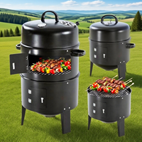 Barbecue à charbon de bois portable pour l'extérieur de 16 pouces, barbecue vertical 3 en 1 avec thermomètre intégré