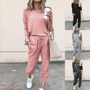 Autumn Winter Casual Suit for Amazon Popular Cross-Border European <strong>Clothing</strong> Loose Pure Color Long-Sleeved - Product Image 1