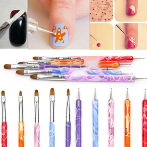Ensemble de pinceaux à ongles en acrylique double usage, à double tête, avec virole sertie, applicateur de strass, pointe plate, stylo à gel de photothérapie - Product Image 3