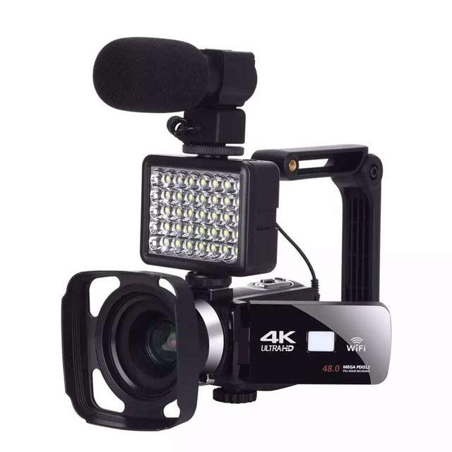 HDV4K Professional Video Camcorder 48MP Camera with Microphone/Wide Angle Len/LED Light/Hood/Stable Handle Logo Printing