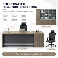 Bureau de direction moderne extensible en bois, table de patron, bureau de PDG, bureau de manager, table de bureau avec armoire de rangement et ensemble de chaises