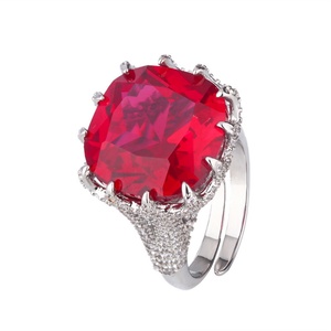 Fashion Jewelry Eco-friendly Copper Big 16*16mm Red Corundum Zircon Finger <b>Adjustable</b> <b>Rings</b> for Women Premium Daily Wear - Product Image 1