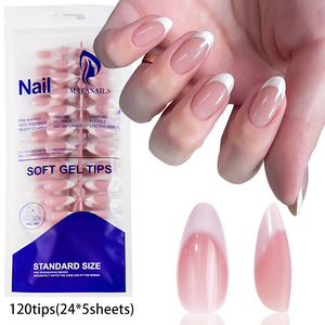 Ongles artificiels amande en gel souple à presser, dégradé blanc français 120, effet armure, amovibles, pour nail art transfrontalier - Product Image 1