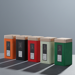 Barattoli Quadrati <span class=keywords><strong>in</strong></span> <span class=keywords><strong>Latta</strong></span> con Tappo a Vite Ermetico per Confezionamento Tè Nero/Verde, Caramelle e Alimenti - Product Image 1