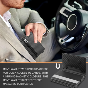 Poche avant mince Anti voleur RFID Auto <span class=keywords><strong>Pop</strong></span> up voyage portefeuille mince pour hommes <span class=keywords><strong>porte</strong></span>-carte de crédit portefeuille avec poche à <span class=keywords><strong>monnaie</strong></span> à fermeture éclair - Product Image 4