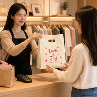 Sacs cabas en PE découpés à la forme avec poignées, personnalisables avec logo, pour la vente en gros, idéaux pour les boutiques de café, de thé, les souvenirs et le commerce de détail