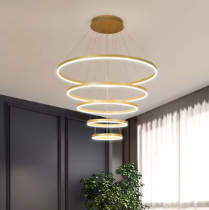 Anillo de círculo dorado Luz colgante Tamaños medianos grandes 3000K CCT Interior LED Cristal de hierro nórdico Hogar Hotel Bombilla de vidrio colgante - Product Image 5