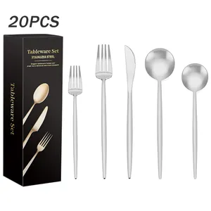 Portugal Thickened Silver 18/0 Stainless Steel 20PCS Cutlery Set Wedding Party Luxury Flatware Set with Color Box Business Gift