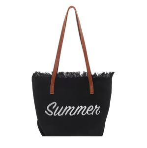 Bolsa de Lona Nueva, Gran Capacidad, con Letras Bordadas, de un Solo Hombro, para la Playa, para Compras, para Mujer - Product Image 3