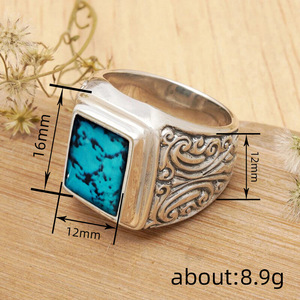 Anello da Cocktail da Uomo T0967 con Turchese Naturale Quadrato, Montatura a Castone, Anello Geometrico alla Moda, Gioiello Regalo - Product Image 4