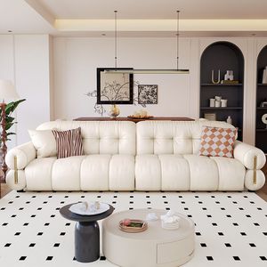 French Cream Electric Retractable Cloud <b>Sofa</b> Bed Genuine Leather Dual Use Living Room Zero Wall <b>Support</b> - Product Image 2