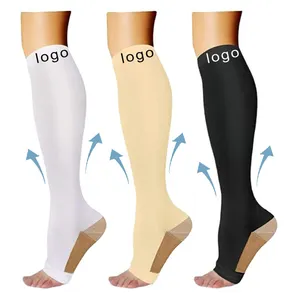 Copper Compression Black Swelling Oedema Customized Text Knee Socks Open Toe Blood Clots Put Brand Logo Socks