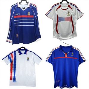 Maglia Retrò della Nazionale Francese <span class=keywords><strong>Serie</strong></span> Maschile <span class=keywords><strong>a</strong></span> Righe con Colletto Alto Manica Lunga o Corta 100% Poliestere Uniforme da Calcio per Tifosi - Product Image 1
