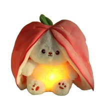 Peluche bébé K 30cm Lapin respirant aux oreilles mobiles, motif fraise et radis, apaisant pour le sommeil et anti-ronflement