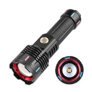 전술 LEP 전구 30w 화이트 레이저 밝은 손전등 야외 장거리 USB-C 충전식 강력한 LED 토치 손전등