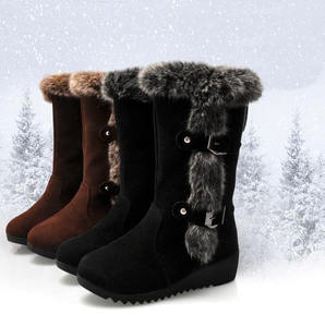 Nouvelles Bottes de Neige Compensées Mi-Mollet pour Femme, Automne Hiver 2026, à Enfiler, Doublure en Fausse Fourrure de Lapin, Style Preppy, Vente en Gros - Product Image 3
