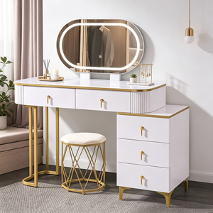 Modern Makeup <b>Vanity</b> With Lighted Mirror Storage Drawers Bedroom Dressing <b>Table</b> With Stool - Product Image 1