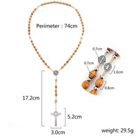 Collier pendentif croix en pin naturel, chapelet catholique en bois, croix religieuse chrétienne, exorcisme, plaqué argent, cadeau