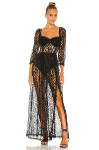 Sexy Delle Signore Del Merletto <span class=keywords><strong>Nero</strong></span> Vestito Da Partito Hollow Out Casual Increspature Manica Lunga Delle Donne del Vestito Maxi - Product Image 2