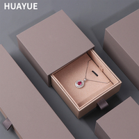 Boîte à Bijoux d'Emballage Huayue Personnalisée avec Logo, Luxe, Marron, à Tiroir Coulissant, en Papier Velours pour Colliers, Bagues et Bracelets