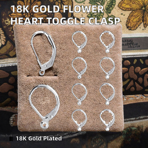 18K Gold Plated 925 Silver Flower Heart Shape OT Toggle Clasp Findings Buckle Connector for <b>Earring</b> Making - Product Image 2