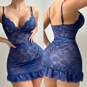 Vestido Babydoll Sexy Transparente de Encaje, Camisón Seductor con Tanga, Vestido Ajustado de Dos Piezas con Volantes en el Bajo, Lencería Erótica - Product Image 4