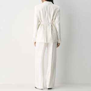 Traje de Dos Piezas para Mujer, Blazer de Lino y Pantalones Anchos, Cintura Ajustada con Cinturón, Conjunto de Blazer Elegante para Oficina - Product Image 3