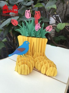 Carte 3D Pop-Up Fleur Bottes Jaunes Bottes de Pluie Tulipes Oiseau Carte de Vœux pour Anniversaire Fête des Mères Souvenir Printanier - Product Image 2