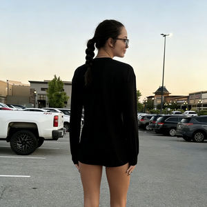 Top informal de algodón transpirable de manga larga con cuello de pico holgado y holgado para mujer, precio de fábrica, novedad de 2025 - Product Image 3