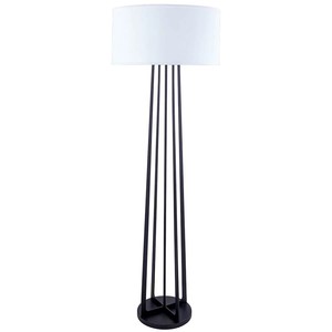 Black Frame Cantilever <b>Floor</b> <b>Lamp</b> with White Fabric <b>Shade</b> | Modern Lighting <b>for</b> Hotel Guest Room Interior - Product Image 6