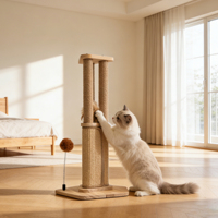 Arbre à chat moderne en bois massif écologique, griffoir vertical, planche à gratter en sisal, colonne de jeu rotative