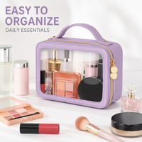 Trousse de Maquillage Portable Transparente avec Fermeture Éclair et Bordure en Cuir – Sac Cosmétique de Voyage pour Rangement de Beauté – Vente en Gros