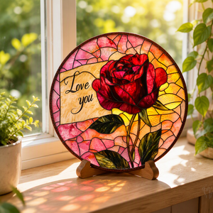 Handgefertigtes Anpassbares Buntglas-Fensterdekoration mit Rosen-Herz-Motiv für Weihnachten, Valentinstag und Liebesanlässe, Marke <span class=keywords><strong>YUMAN</strong></span> - Product Image 1