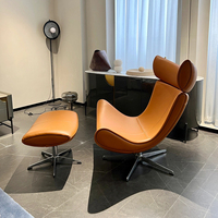 Nordic Five Stars Base Orange Cuir Inclinable Adultes Pivotant Accent Lounge Chaise À Bascule Moderne Avec Ottoman