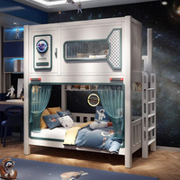 Meubles JS Lit double princesse Capsule spatiale Lit superposé avec glissière Rangement Escaliers Nouveau design Meubles de chambre à coucher en bois École Hôtel Villa