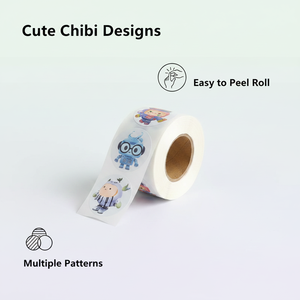 Eco-friendly paper <b>label</b> rolls; customised cute chibi-style character round sticker rolls for handmade food <b>packaging</b> - Product Image 4