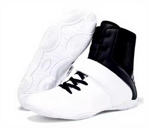PROFIT SPORTS Chaussures de lutte blanches à tige haute avec accents noirs, en PU durable, pour toutes les saisons - Product Image 1
