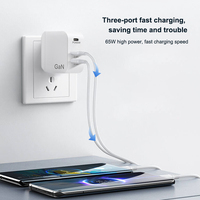 Cargador GAN 65W de carga rápida PD3.0, cargador USB PD rápido para Macbook IPhone12 Samsung