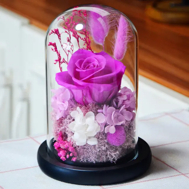 Gift Box Valentines Day Rose Flower Preserved Dried Flower Glass Cover Gift Box Valentine's Day Creative Couple Gift For Mothers Day