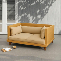 Lit pour chien en bois massif rectangulaire écologique, style moderne, avec cadre surélevé et coussin moelleux, mobilier durable pour animaux de compagnie