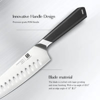 Couteau Santoku ultra-affûté de 7 pouces avec manche en POM noir et lame en acier inoxydable 3Cr13 pour trancher la viande, le poisson et les légumes
