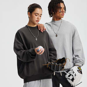 Sweat-shirts en coton à col rond OEM, unis, surdimensionnés, avec logo personnalisé, épais, brodés, à col ras du cou - Product Image 2