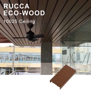 Foshan para Rucca Modern WPC Panel de azulejos de techo de madera 100*25mm PVC decoración Interior Guangdong techo de madera moderno con tira S - Product Image 5