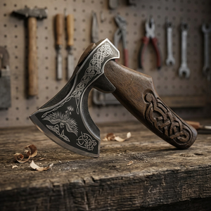 Hand-Forged Viking <b>Axe</b> | 22 High Carbon Steel Blade with Burned Ash <b>Wood</b> Handle | Razor Sharp Edge & Leather Sheath - Product Image 4