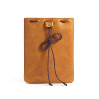 Pochette à monnaie vintage en cuir véritable souple, sac cadeau porte-bonheur, pochette de rangement, sac à cordon rétro en cuir de vachette pour bijoux
