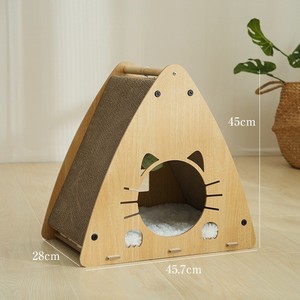 Villa Corrugated Cat <b>Bed</b> Square Wooden Cat <b>Bed</b> with Replaceable Scratching Board <b>Space</b>-<b>Saving</b> Vertical Double-Layer Cat House - Product Image 6