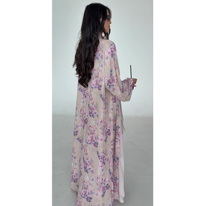LEDUO Nueva llegada, abaya de chifón holgada de manga larga con estampado personalizado y frente abierto, estilo Dubái - Product Image 1