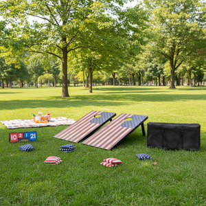 Jeu <span class=keywords><strong>de</strong></span> Cornhole en bois <span class=keywords><strong>pour</strong></span> l'extérieur, motif drapeau américain, idéal <span class=keywords><strong>pour</strong></span> la plage et la <span class=keywords><strong>pelouse</strong></span> - Grande Vente - Product Image 2