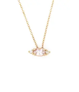 Dainty silver 925 rose 18k gold jewelry marquise cut diamond pink stone necklace